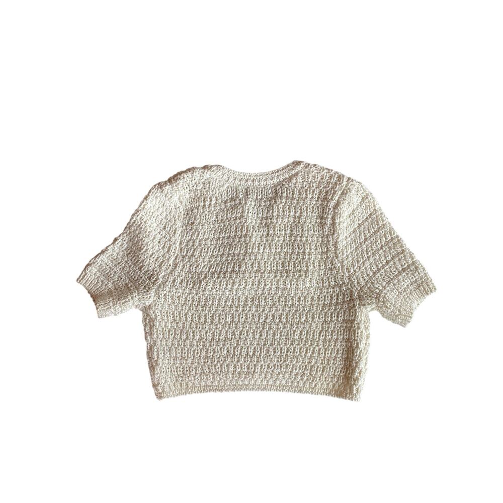 Caroline Constas Cropped Cream Knit Short Sleeve Sweater Size Small - Picture 7 of 7